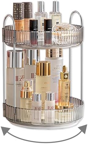 Asayuee 360 Rotating Makeup Organizer for Vanity,Bathroom Countertop Organizer,Spinning Perfume Organizer&Vanity Organizer(Grey-2 Tier) by Asayuee