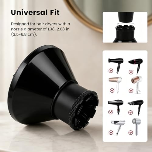 Hair Diffuser, Diffuser Attachment for Blow Dryer with D1.5-2.67in Nozzle - Image 3