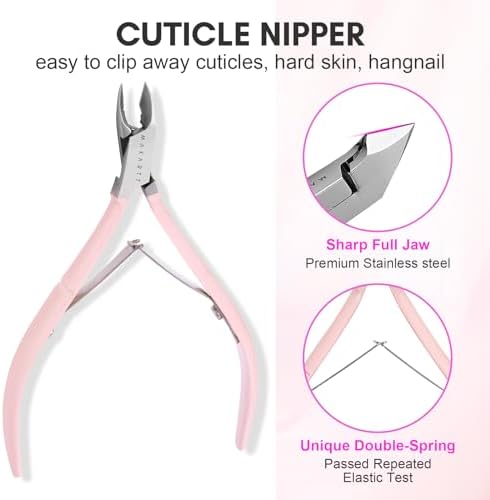 Makartt 3 Pcs Pink Cuticle Nipper Set, Stainless Steel Pusher & Scraper - Image 3