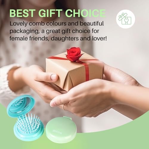 RHOS Folding Brush with Mirror - Compact, Portable and Foldable for Travel, Suitable for Women, Men, and Kids (Green) - Image 6