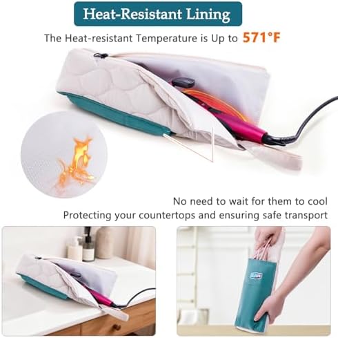 Heat Resistant Hair Tool Organizer Bag with Hanging Loop, Portable Travel Case for Flat Irons, Curling Irons, Hair Straighteners & Hot Styling Tools, 13.5" Heat-Proof Storage Cover with 2 Pockets - Image 3