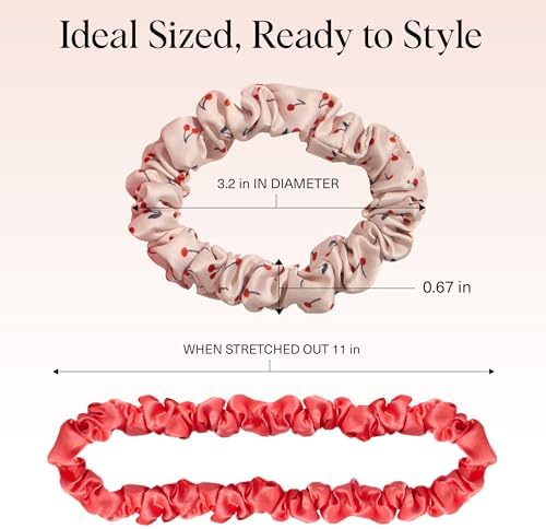 Kitsch Ultra-Petite Satin Scrunchies for Women - Cherry Blossom, 5pcs - Image 5