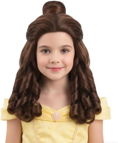 Brown Wig for Kids Girls Long Curly Belle Wig Princess Cosplay Wig Halloween Cosplay Wigs (Dark Brown) by HORTYZON