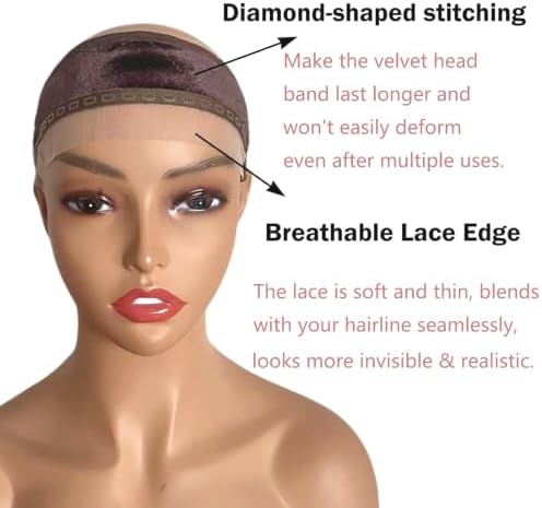 Lace Wig Grip Band with Ear Cut Out for Women Adjustable Velvet Wig Grip Band for Glueless Wig, Wig Band with Non-Slip Silicone Strip Natural Lace Edge (Brown) - Image 3