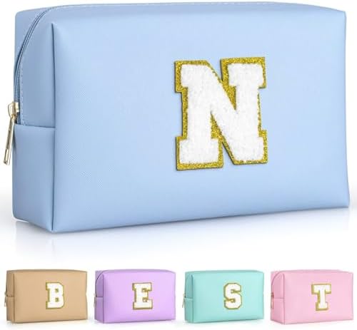 TOPEAST Preppy Stuff Cute Makeup Bag Small Cosmetic Bag Travel Toiletry Bag, Personalized Birthday Wedding Gifts for Mom Teacher Friends Bridesmaids, Preppy Travel Stuff for Girls (Sky Blue N) by TOPEAST