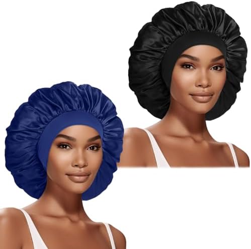 2 Pcs Extra Large Satin Hair Bonnet for Sleeping Cap for Women Men by DUOMODRAGON