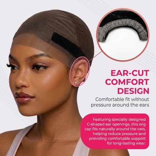 Max Wig Grip Cap, 11x5 Glueless Wig Cap with Grip Band, Non Slip Adjustable Wig Caps with Reusable HD Lace for Lace Front Wigs, Brown - Image 3