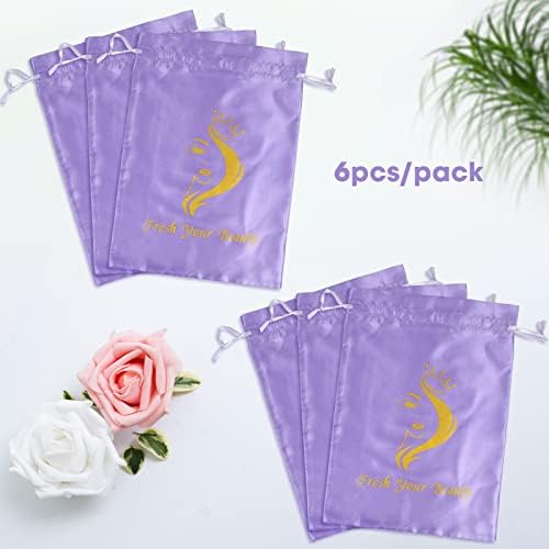 Satin Bags with Drawstring - Soft Pouches for Multiple Pieces, Bundles & Hair Extension Supplies - Home and Salon Use (6PCS Purple) - Image 2