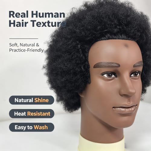 Afro Curly Male Mannequin Heads for Barber Practice Textured Human Hair - Image 5