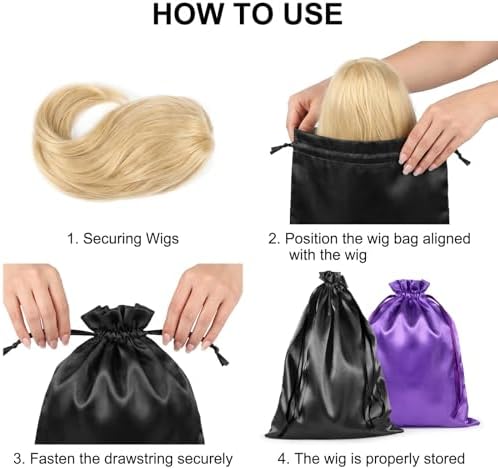 4 Pcs Wig Storage Bags with Satin Drawstring, 2 Colors Satin Bag Silk Hair Storage Bags Travel Bag for Packaging Wig Bundles Extensions - Image 5