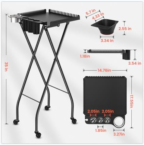 TASALON Professional Hair Styling Station Cart, Metal Rolling Hair Stylist Cart with 2 Magnetic Hair Color Bowls, Salon Trolley with Tool Holder and Hair Extension Stand for Hair Salon Stations - Image 6