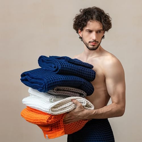 Luxury Organic Japanese Cotton Waffle Bath Towel | Thick, Absorbent, Quick Dry Bathroom Towels for Shower, Sauna, Onsen| Hotel & Spa Quality, Gift-Ready (Shell White, Complete Set (4-Piece)) - Image 2