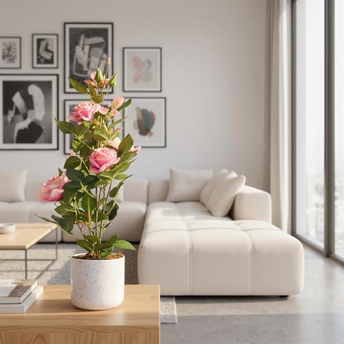 Garvee 2 Pack Rose Trees in Vase, 21.3" Stunning Fake Plants with 13 Silk-Like Rose Blooms, Artificial Flowers Arrangement for Indoor & Outdoor Decor, Living Room, Centerpiece, Porch, Pink - Image 3