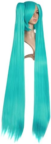 MapofBeauty 2 Clip On Ponytails Straight Cosplay Costume Wig, Mixed Cyan - Image 2