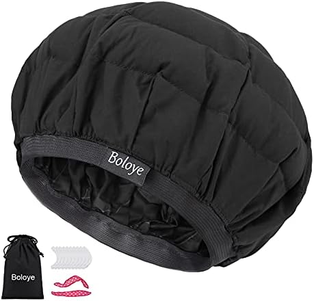 Flaxseed Deep Conditioning Heat Cap - Boloye Cordless 100% Safe Microwave Hot Cap for Natural Curly Textured Hair Care, Drying, Styling, Curling, Universal size (10 PCS One-time shower cap) (Black) by Boloye