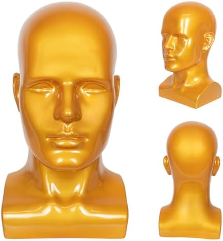 Male Mannequin Head with Stand – Realistic Wig Display Model for Hats, Scarves, Glasses & Hair Styling – Durable Male Head Display for Salon, Store or Home Decor (Gold) by Unknown