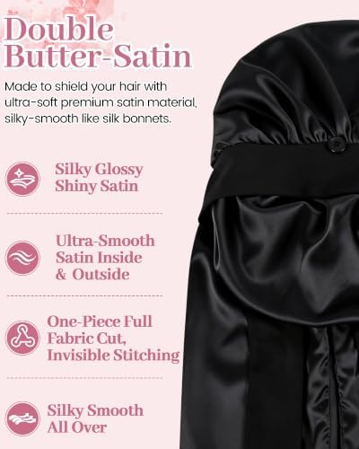 Ababalaya Double Layer Long Satin Silk Feeling Bonnet for Women Sleep Cap - Image 4