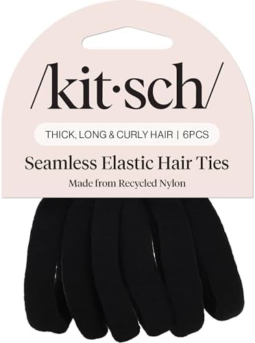 Kitsch Elastic Hair Ties No Damage | Stretchable Hair Bands - Black, 6pcs by Kitsch
