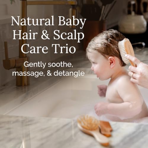 Natemia Wooden Baby Hair Brush & Comb Set - Natural Goat Hair Bristles & Soft Bristle Brush - Gentle Scalp Massage & Cradle Cap Comb - For Newborns & Toddlers, Baby Grooming Kit - Image 2