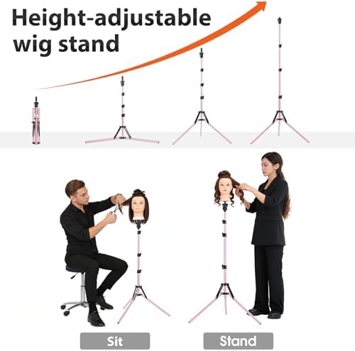 TopDirect 65 Inch Pink Mannequin Head Stand,Portable Adjustable Wig Stand Tripod,Mannequin Wig Head Stand Suitable for Beauty Schools,Barber Training,DIY Styling Design - Image 2