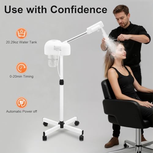 Standing Facial Steamer with LCD Timer 0-20min, Ozone Face Steamer Machine, Movable Pedicure Steamer with Wheels & Adjustable Height, Portable Skin Care Spa for Home Beauty Salon - Image 6
