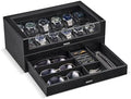 ProCase High End Wooden Watch Box for Men, 2-Layer Wood Watch Display Case Men's Jewelry Organizer Box with Drawer -12 Slot, Black by ProCase