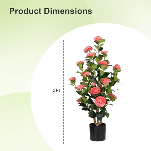 Romantic Season 2Pack Artificial Camellia Tree 3FT, Pink Faux Camellia Plant Fake Potted Camellia Flower Tree Plastic Camellia Tree for Modern Home Office Living Room Floor Décor Indoor - Image 3