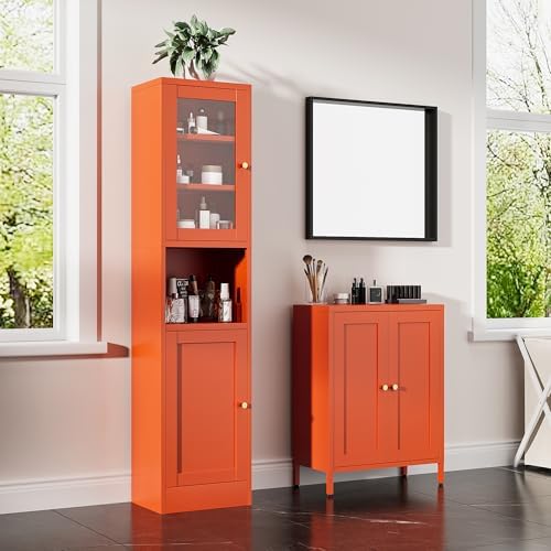 Slim Pantry Cabinet with Hutch, 67" Tall Narrow Storage Cabinets for Small Space,Narrow Metal Corner Cabinet with 3 Adjustable Shelves, Freestanding Tall Bathroom Cabinet for Entryway, Living Room - Image 2