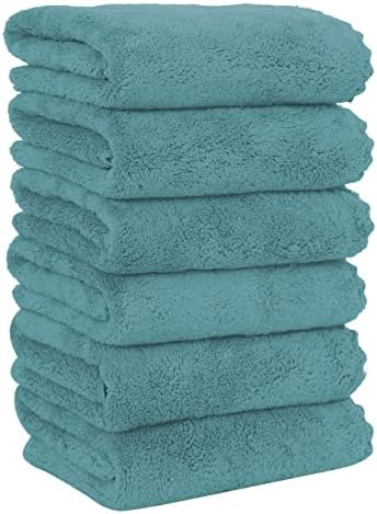MOONQUEEN 6 Pack Premium Hand Towels - Quick Drying - Microfiber Coral Velvet Highly Absorbent Towels - Multipurpose Use as Hotel, Bathroom, Shower, Spa, Hand Towel 16 x 28 inches (Teal) by MOONQUEEN