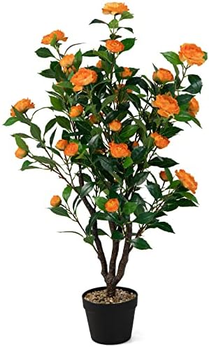Goplus 40” Artificial Camellia Tree, Flower Plants Artificial Tree by Goplus