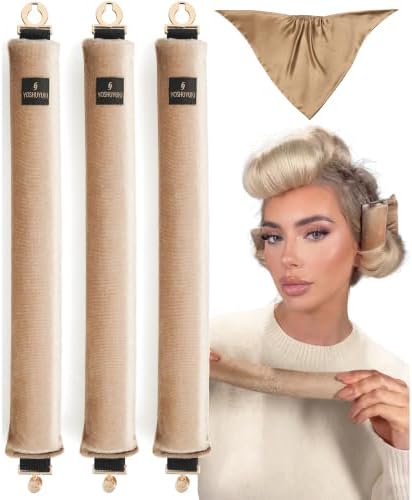 YOSHUYUKI Velvet Heatless Curls Overnight Flexible Curling Rods Heatless Curlers No Heat Damage Foam Hair Rollers for Short Long Hair to Sleep in with Triangular Satin Scarf by YOSHUYUKI