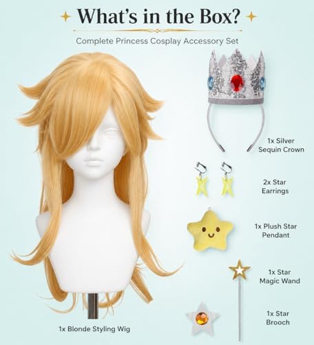 7 Pieces Girls Cosplay Wig Long Blonde Princess Costume Wig JZ046 - Image 2