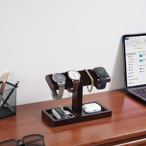 ProCase Wood Watch Display Stand Holder for Men, Fathers Day Gift for Dad, Wristwatch Tower with T-Bar Design, Hanging Watch Rack, Wooden Wrist Watch Tree - Image 3