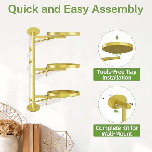 Wall Plant Holder, Rotating Floating Window Shelf, 3-Tier Gold - Image 6