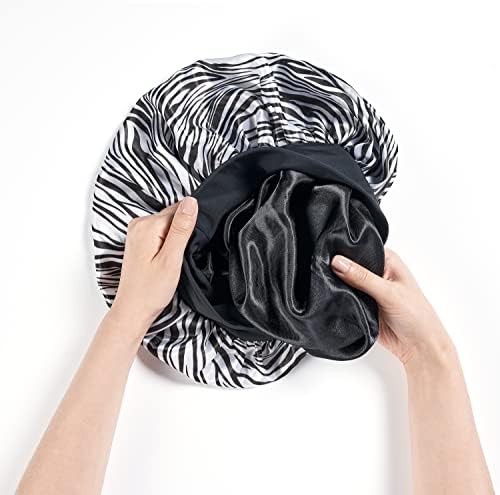 Red by Kiss Reversible Silky Satin Hair Cap Hair Bonnet with Wide Edge Double Wear Cap, X-Large (Zebra) - Image 2
