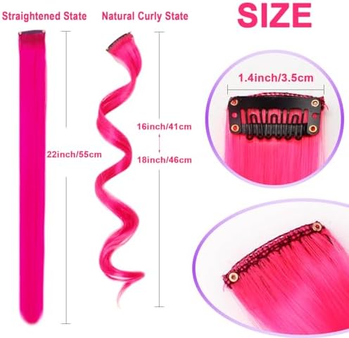 10 Pcs Hot Pink Hair Extensions, Clip-in Curly Hair Accessories Gift, 17 In - Image 3