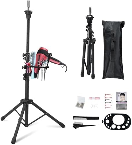 Klvied Wig Stand Tripod, Adjustable 25-53.5in for Braiding and Wig Styling by Klvied