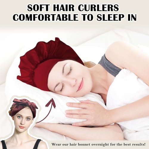 ZILAMPU Hair Curler, 70' Soft No Heat Curling Headband Wrap for Overnight Curls, Women Long Wave Curl Hair Rollers - Reddish Brown, 9 PCS Curling Rods Gifts Set - Image 2