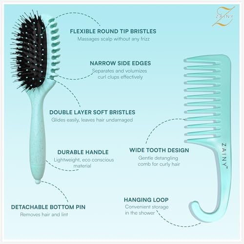 ZAINY Curl Defining Brush for Curly Hair Brush & Wide Tooth Comb for Curls - Image 4