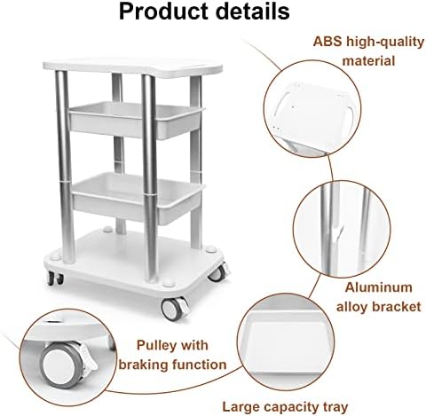 Elitzia Facial Trolley 4-Tier Rolling Spa Cart for Beauty Salon Silver - Image 3