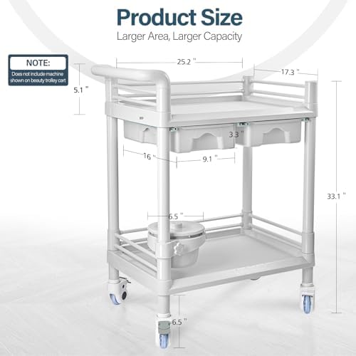 2 Tier Esthetician Cart, Rolling Utility Cart with Bucket & 2 Big Drawers, Heavy Duty Salon Trolley with 360 Rotate Silent Wheels, Load 330lbs Mobile Medical for Salon Hospital Office Lab - Image 2
