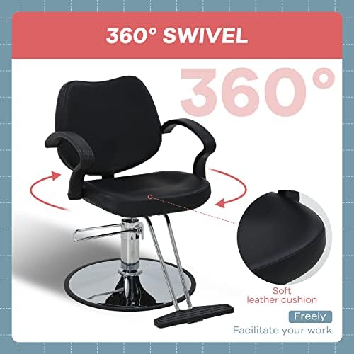 NChanmar Salon Chair Barber Chair Styling Chair Hydraulic Pump Swivel Hair Cutting Chairs for Beauty Spa Styling Hairdressing Tattoo Equipment,Black - Image 6
