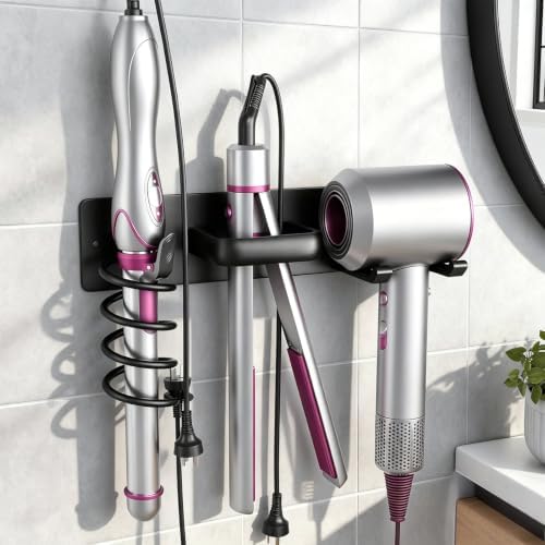 3-in-1 Aluminum Hair Dryer Holder, Matte Black Styling Tools Rack by Unknown