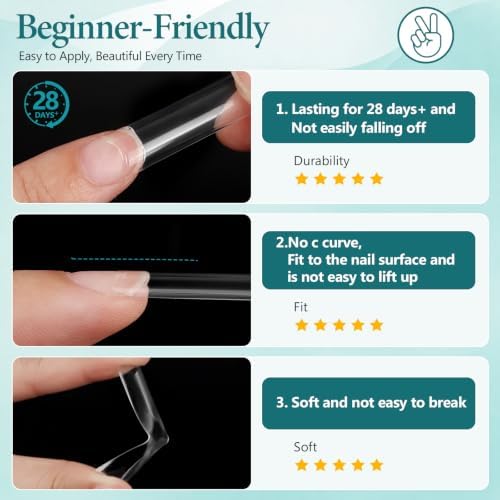 LIONVISON Nail Tips Square Set: 504PCS XXXL No C Curve Straight Tapered Square Nail Tips Extra Long Clear Nail Tips with Nail Extension Glue Gel Prep Dehydrator Primer File UV Curing Lamp for Home DIY - Image 3