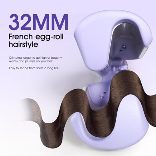 Beach Wave Curling Iron Deep Waver Hair Tool, Mermaid Hair Waver for Women Crimper, Anti-Scald, Dual Voltage, 1.4 Inch Ceramic Double Barrel Wavy Curling Iron, Purple - Image 4