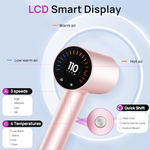 CONFU Hair Dryer, 110000 RPM Fast Drying Blow Dryer with Magnetic Diffuser and Concentrator, Professional Lightweight Ionic Hair Dryer for Women and Men Pink - Image 5