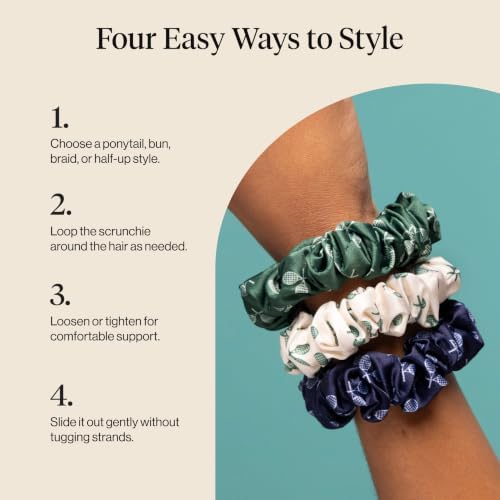 Kitsch Ruched Satin Scrunchies for Women - Cream, Court Green & Navy Blue - Image 7