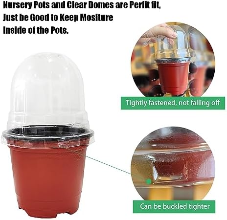 RooTrimmer Plant Nursery Pots with Humidity Domes, 25 Sets 4 Inch Soft Nursery Pots Quality Ones (25 Red Pots + 25 Clear Lids), Seeds Starter Pots Small Planter Containers - Image 2