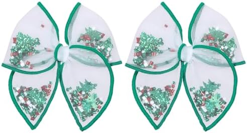 2pcs 4" Christmas Tree Shaker Bows Hair Clips for Girls Women Green Mesh Tulle Fable Hair Bow Alligator Barrettes Kids Teen Toddler Holiday Party Dress Decoration Accessory Xmas Gift by Miroksh