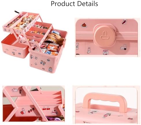 Hair Accessories Organizer for Girls Headbands, Clips, Ties,Baby Girl Supplies, Lockable Three-layer Folding Craft Organizers and Storage Plastic Kids Jewelry Box, Birthday Gifts for Little Girls - Image 3